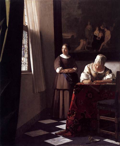 1670 Jeune femme écrivant une lettre et sa servante